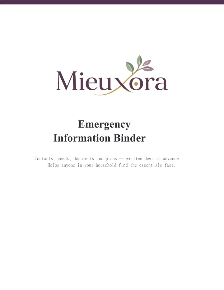 Emergency Information Binder