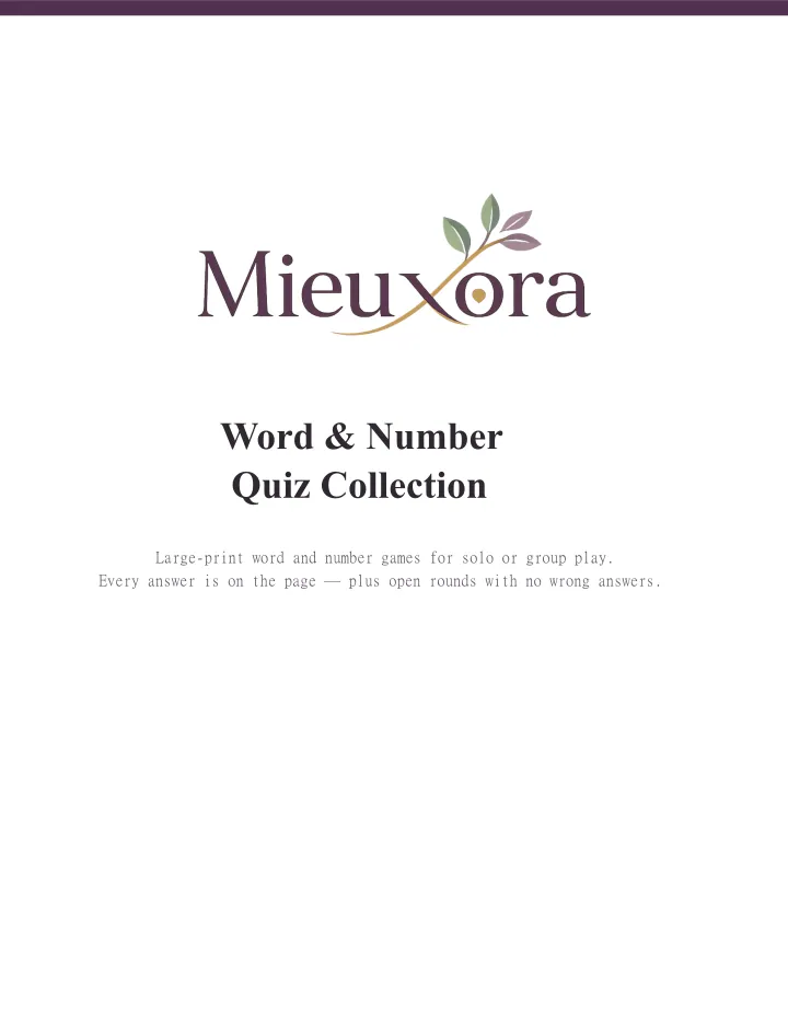 Large-Print Word & Number Quiz Collection